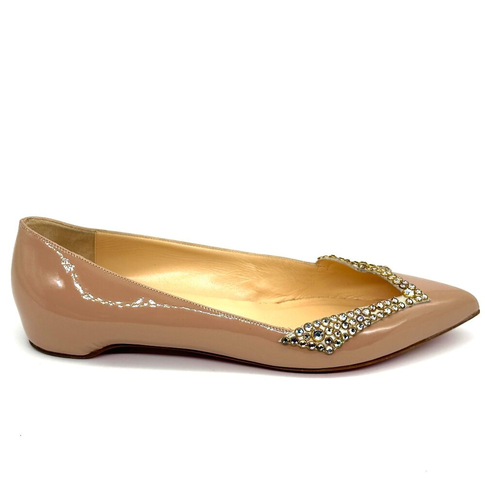 Christian Louboutin PIGALOVE 20ANS Patent Leather Crystal Flats Ballerina Shoes - Picture 9 of 16